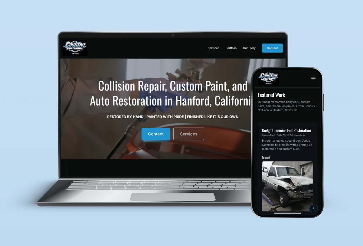Country Collision website on a laptop and phone