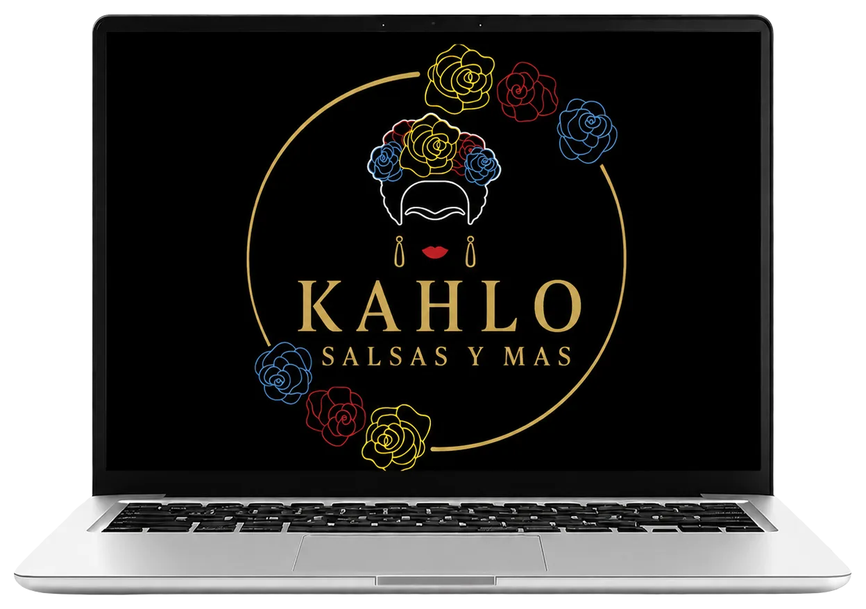 Kahlo Salsas y Mas logo on a laptop