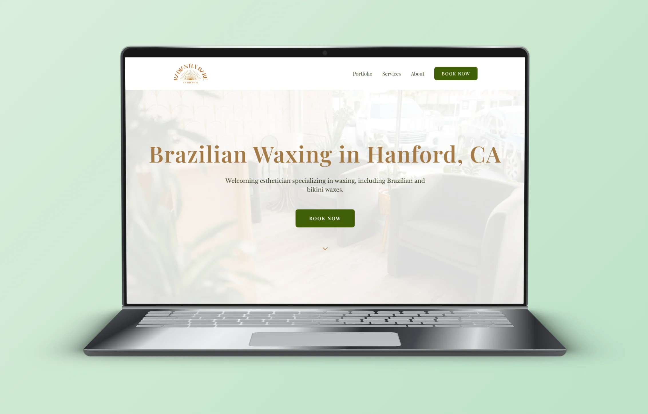Radiantly Bare esthetician website on a laptop
